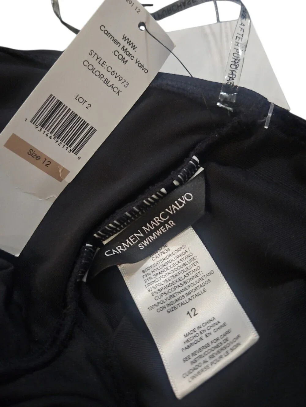 Carmen Marc Valvo Starlight Lux One Shoulder One Piece Swimsuit Black 12 NWT